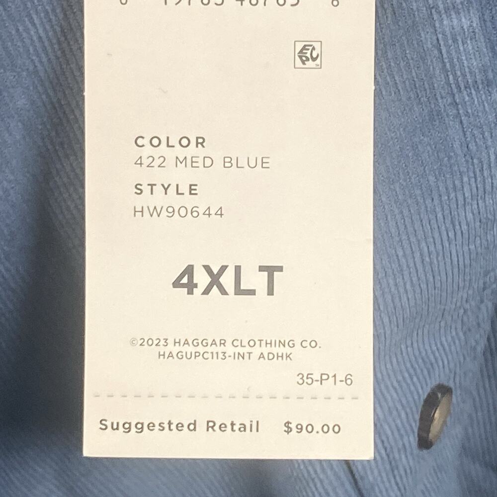 Haggar Corduroy Men's 4XLT Big & Tall Button-Down Shirt Long Sleeve Blue Soft - Picture 7 of 7